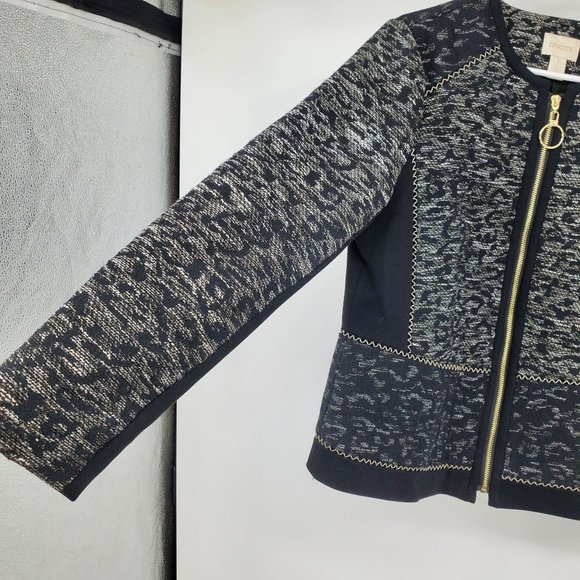 Chico's Multicolor Zip Up Pieced Jacquard Jacket Size 1 / Medium - Picture 6 of 8